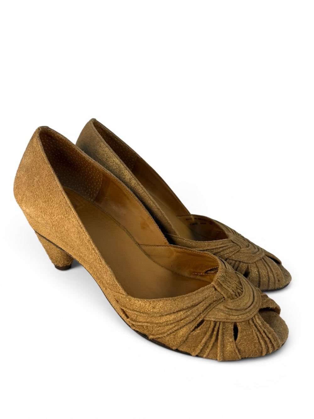 Frye Light Brown Suede Peep Toe Pumps Kitten Heels Leather Size 8B